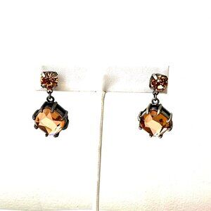 Amber Crystal Drop Earrings With Silver-Tone Setting